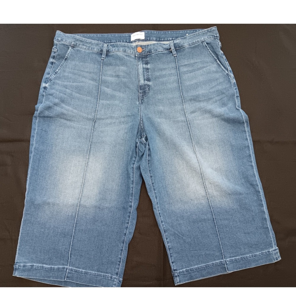 Lane Bryant Womens Plus 28 Blue Denim Cropped Pants High Rise Seam Wide Leg